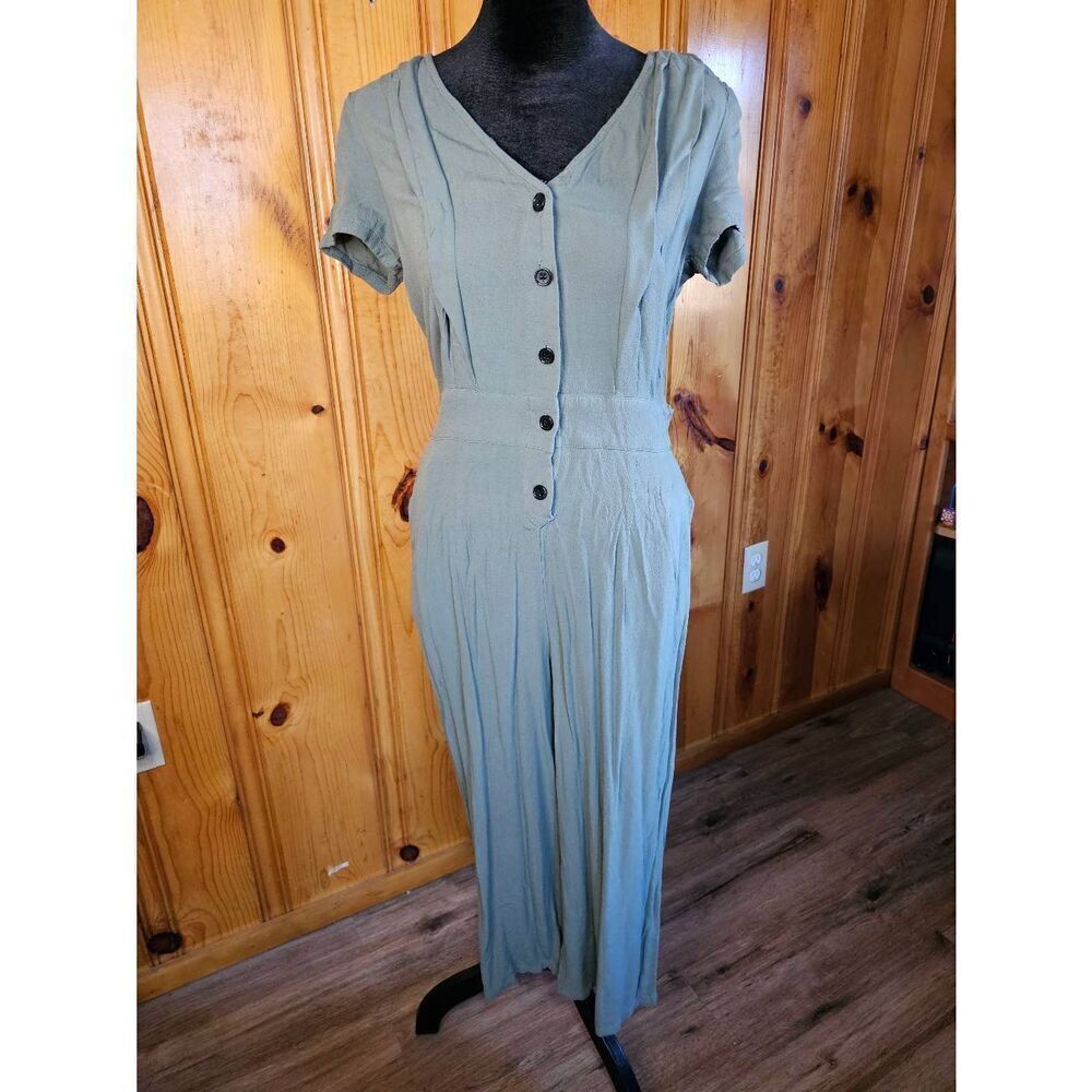 Maurices Women’s Utility Pocket Button Front Overall Jumpsuit Green Size Small‎